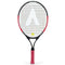 The Karakal Flash 21 Junior Tennis Racket, crafted by Karakal, is an ideal beginner's racket for young players. It boasts a red handle and black frame, with strings that feature a logo-centered pattern.