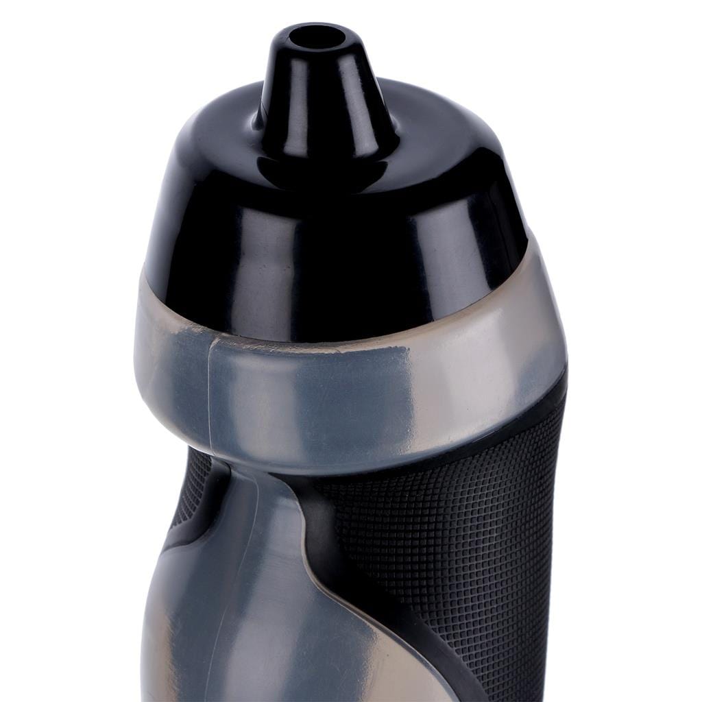 Close-up of the Precision Sport 600ml Water Bottle - Black, featuring a textured grip and spout lid. This BPA-free bottle is sleek and ergonomic, ensuring easy handling during workouts, making it the perfect companion for your physical activities.