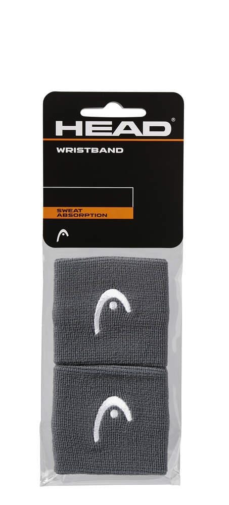 Packaging of two HEAD 2.5" Tennis Wristbands in Anthracite Grey with a white logo, perfect for tennis enthusiasts looking for effective sweat absorption.