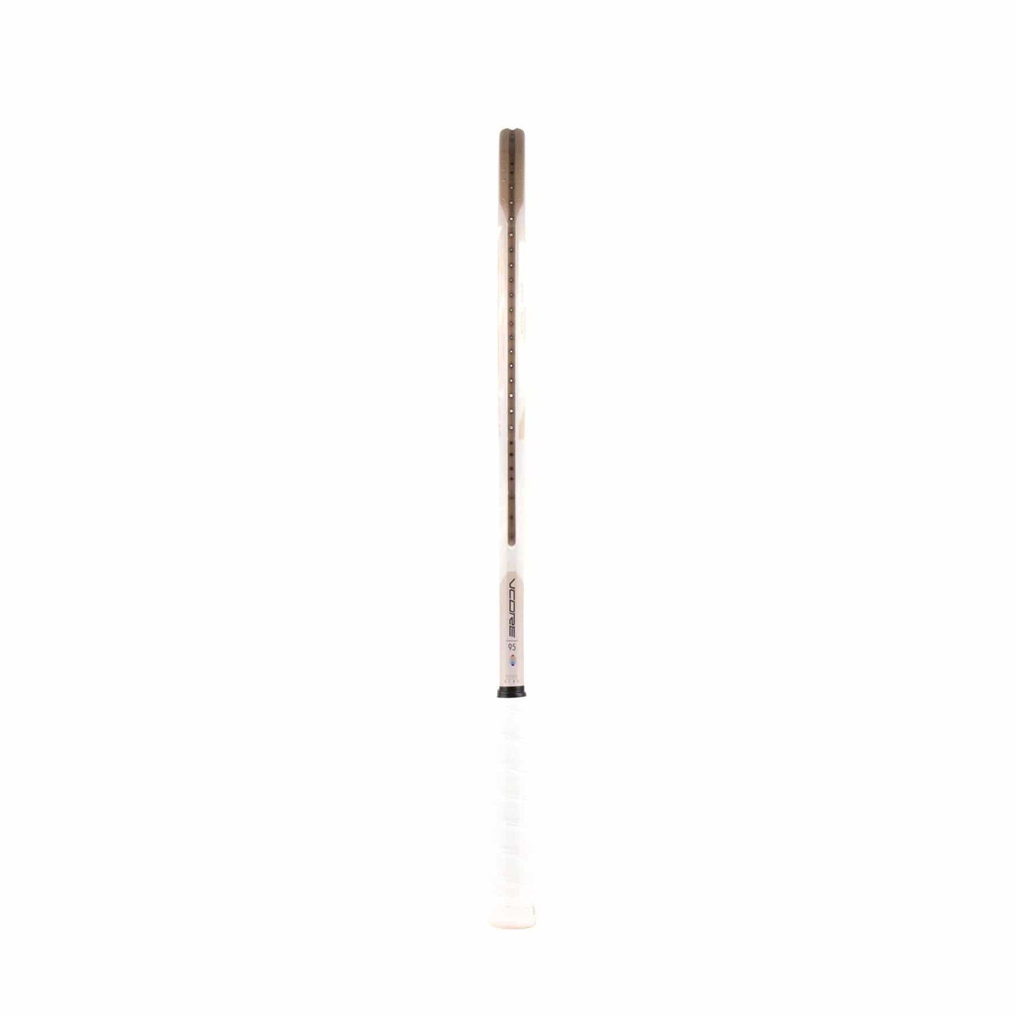 A Yonex VCORE 95 Tennis Racket in Sand Beige, capturing the precision of ISOMETRIC™ technology, is isolated on a white background.