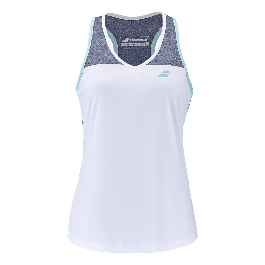 Babolat Play Womens Tennis Tank Top - White / Blue Heather