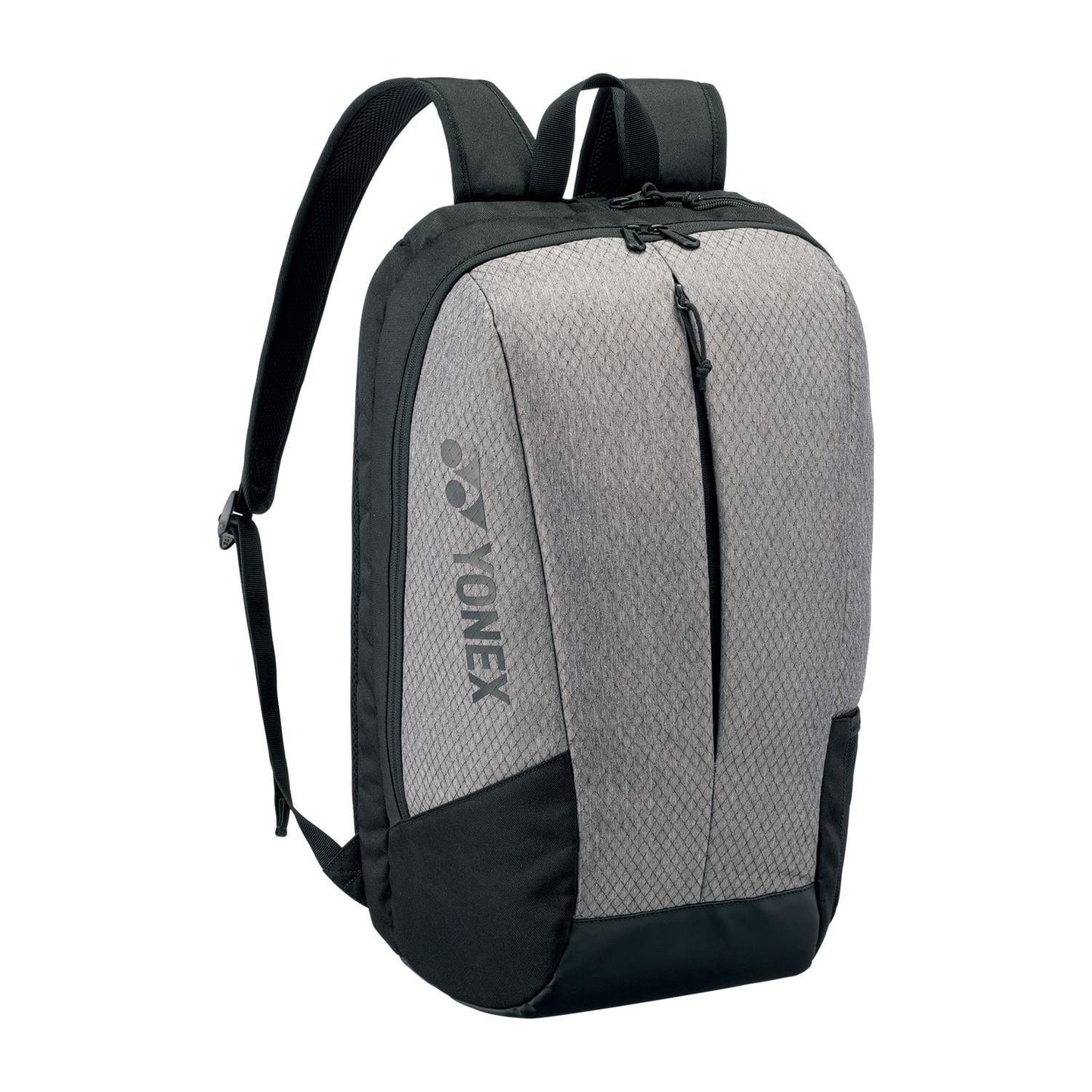 The Yonex 42512EX Team Tennis Backpack in grey/black features a modern design with textured fabric and top-notch YKK zippers. It's lightweight, has two adjustable shoulder straps, and a front zip pocket, making it ideal for both sports and casual outings.