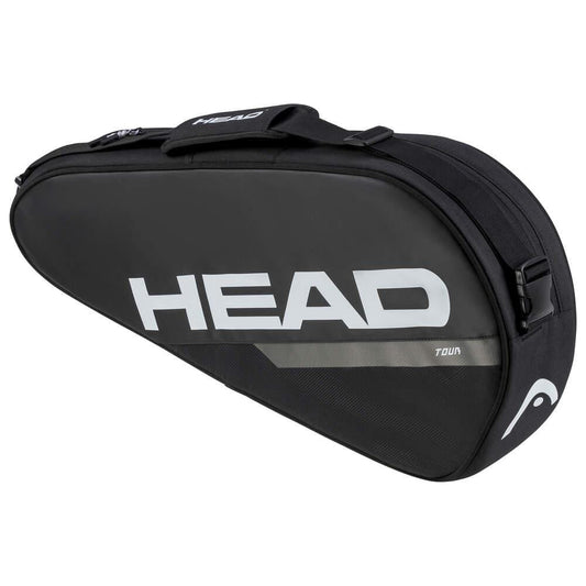 The HEAD Tour Tennis Racket Bag S in Black/White showcases striking white branding and is equipped with a padded handle, zipper closure, and an adjustable shoulder strap. Tailored for the HEAD Tour line, this bag is the perfect solution for stylishly and conveniently carrying and safeguarding your tennis gear.