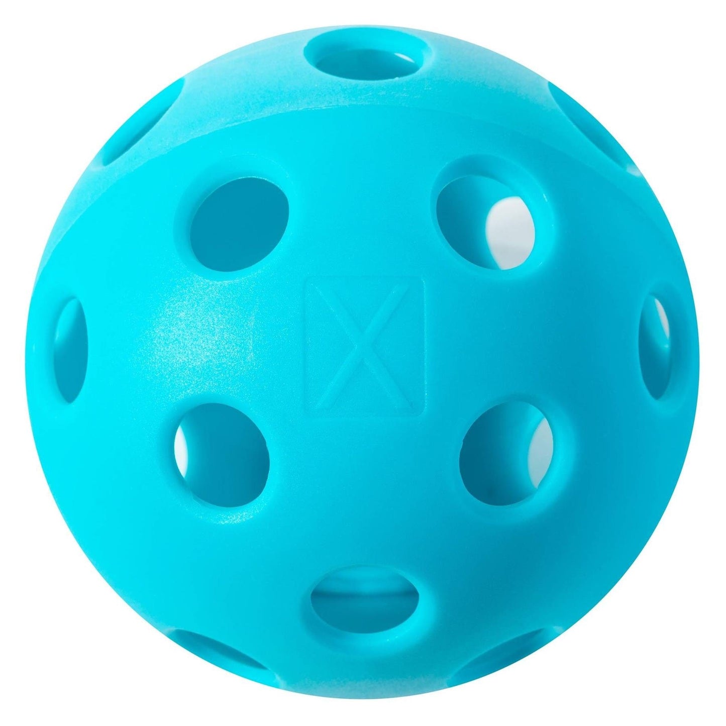 The Franklin Indoor X-26 Pickleball Balls (3 Ball) - Blue feature multiple evenly spaced holes, an embossed "X," and are USA Pickleball approved for top-quality play. Shown against a white background.