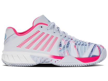 K-Swiss Express Light 3 HB Indoor Court Womens Tennis Shoes - Arctic / White / Neon Pink - Right