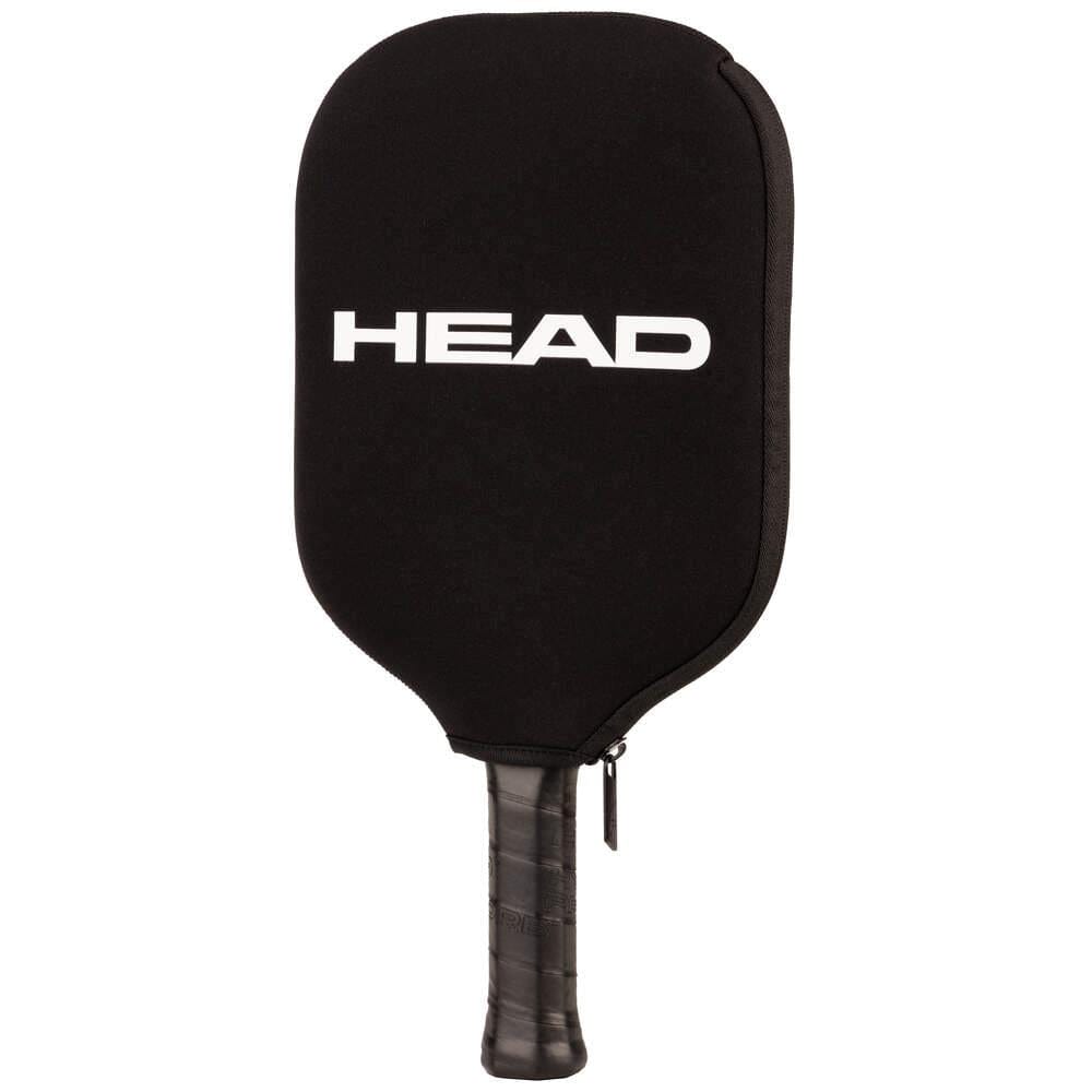 The HEAD Pickleball Paddle Coverbag - Black features a zipper and bold white HEAD branding, providing sturdy paddle protection and a secure fit over the handle.
