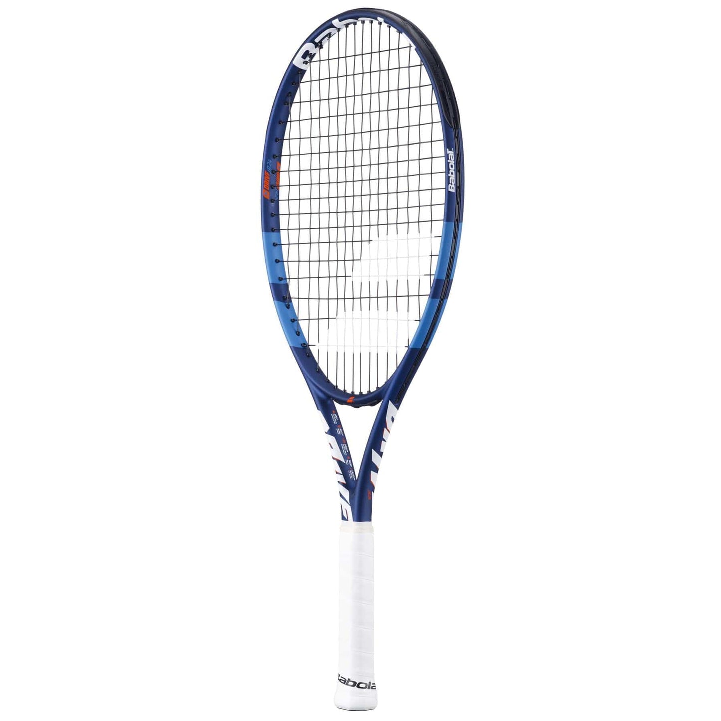 The Babolat Drive Junior 24 Tennis Racket in blue is designed for intermediate players, featuring a string grid and comfy white grip. The frame includes branded text, delivering both style and performance.