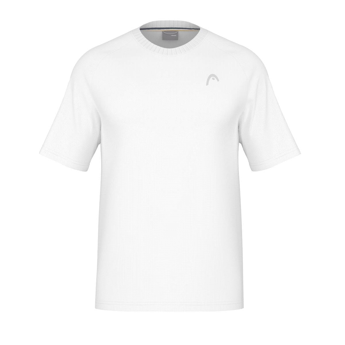 The HEAD Performance Men's Tennis T-Shirt in white showcases a minimalist design, accented with a small logo on the upper left chest. Made with Moisture Transfer Microfibre technology, it combines a round neckline with exceptional comfort, blending style and functionality seamlessly.