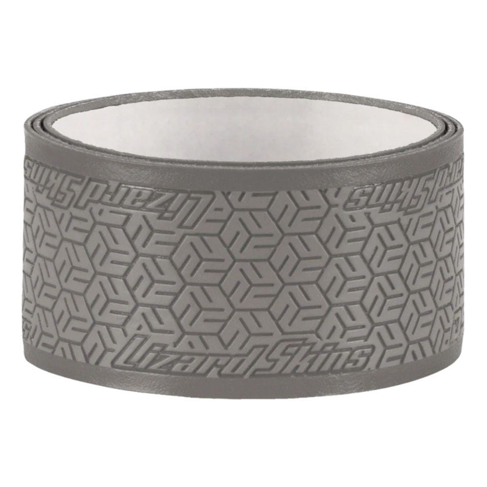 The Lizard Skin DSP Ultra Pickleball Grip 0.8mm in Graphite Grey features a geometric texture for non-slip performance and has the Lizard Skin brand embossed on the surface.