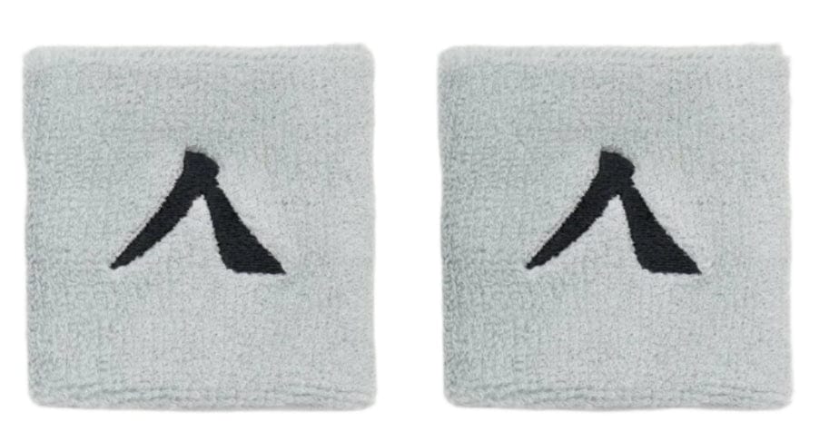 The Kanso 7cm Wristband - 2 Pack, designed for comfort with an absorbent fabric, features a minimalist black mountain on light gray bands against a white background.