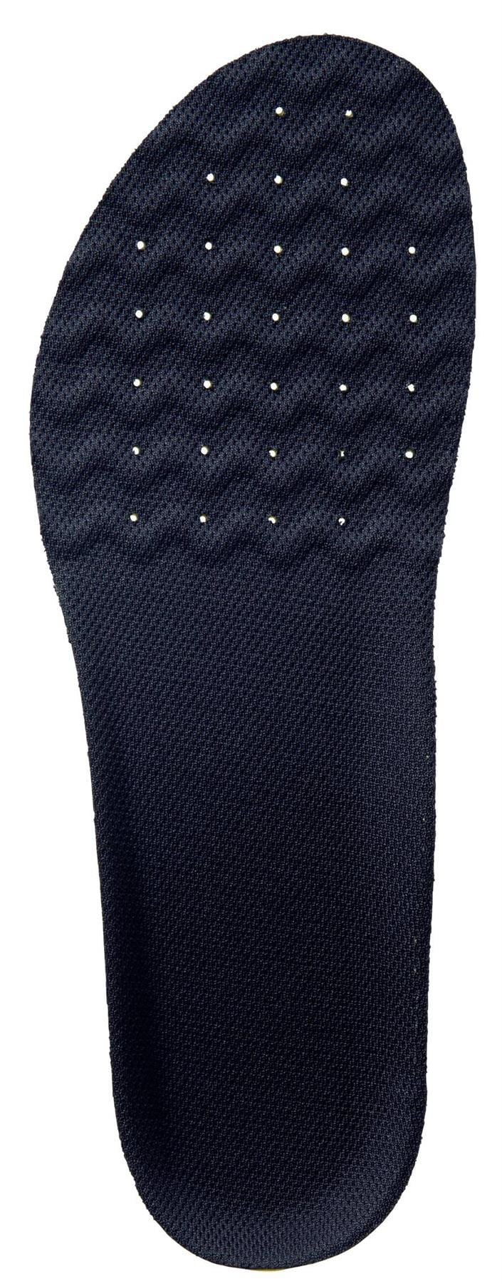 The Yonex AC195 Power Cushion+ Tennis Insoles by Yonex feature a black textured design with a wavy pattern and upper ventilation holes, engineered for comfort, support, and superior shock absorption on court.