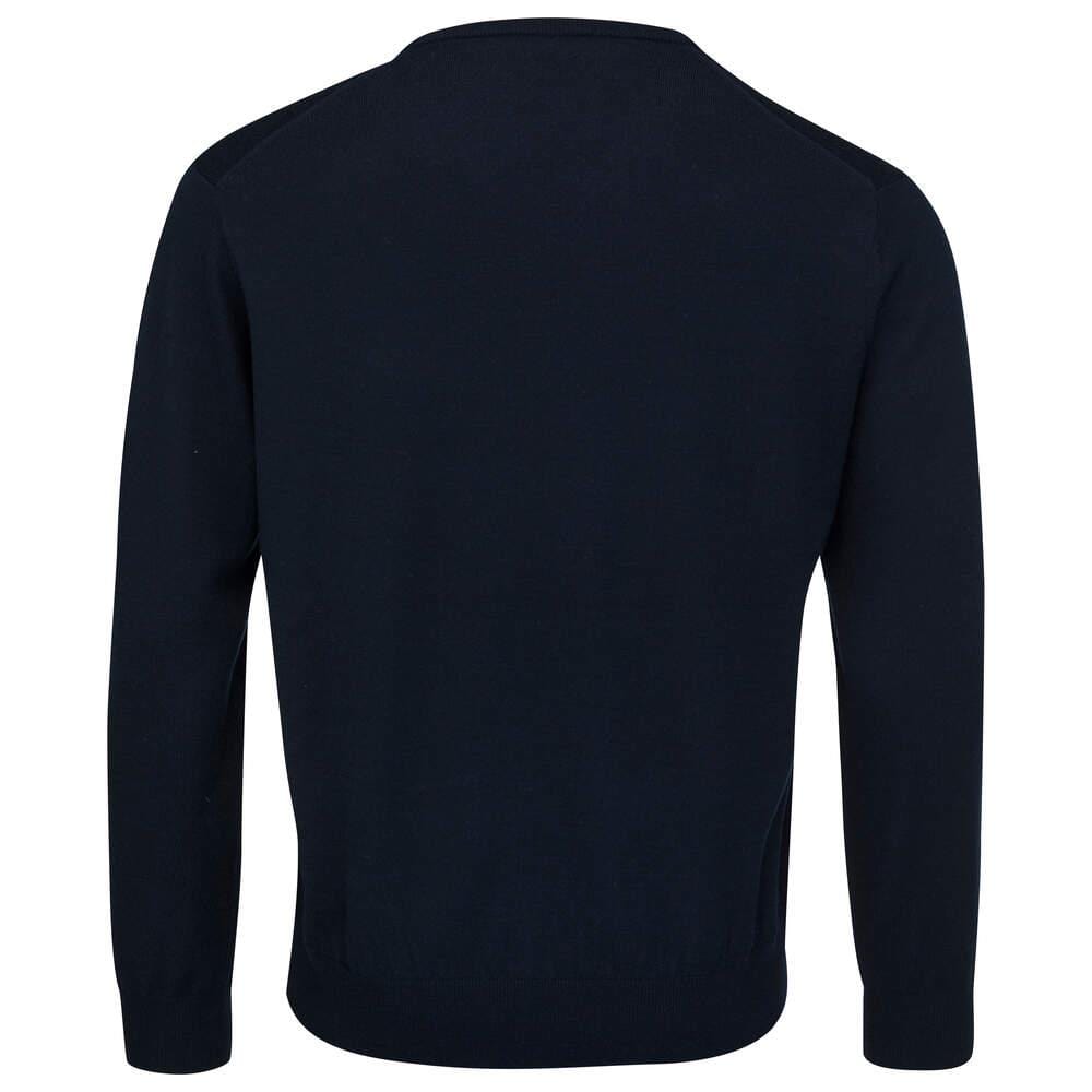 A dark blue long-sleeve pullover jumper by HEAD, shown from the back. The soft acrylic knit fabric offers comfort with a crew neckline and ribbed cuffs, making it a classic addition to any wardrobe.