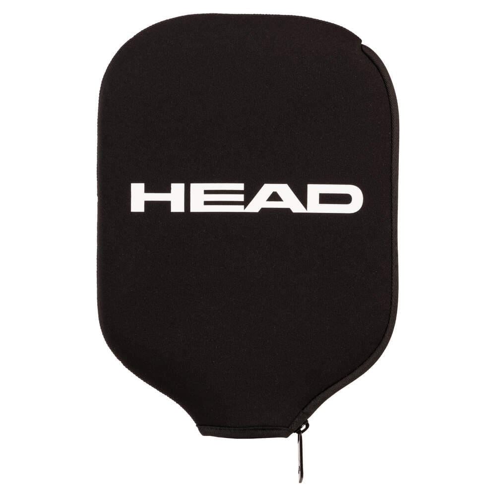 The HEAD Pickleball Paddle Coverbag - Black features a sleek, sturdy design with a bottom zipper and the white HEAD logo in the center, offering reliable protection for your paddle.