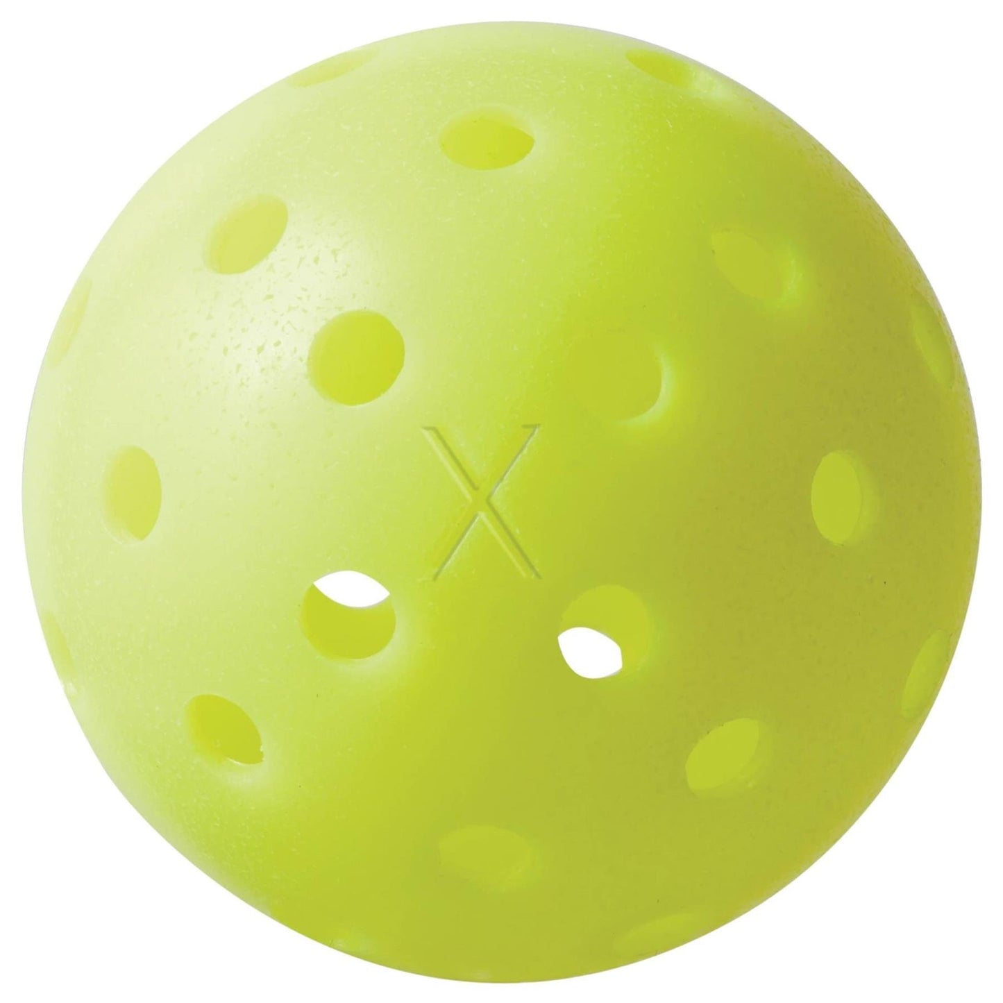 Franklin Outdoor X-40 Pickleball Balls (3 Ball) in yellow, made of plastic with evenly spaced holes and a raised "X" marking, perfect for US Open Pickleball Championships play.
