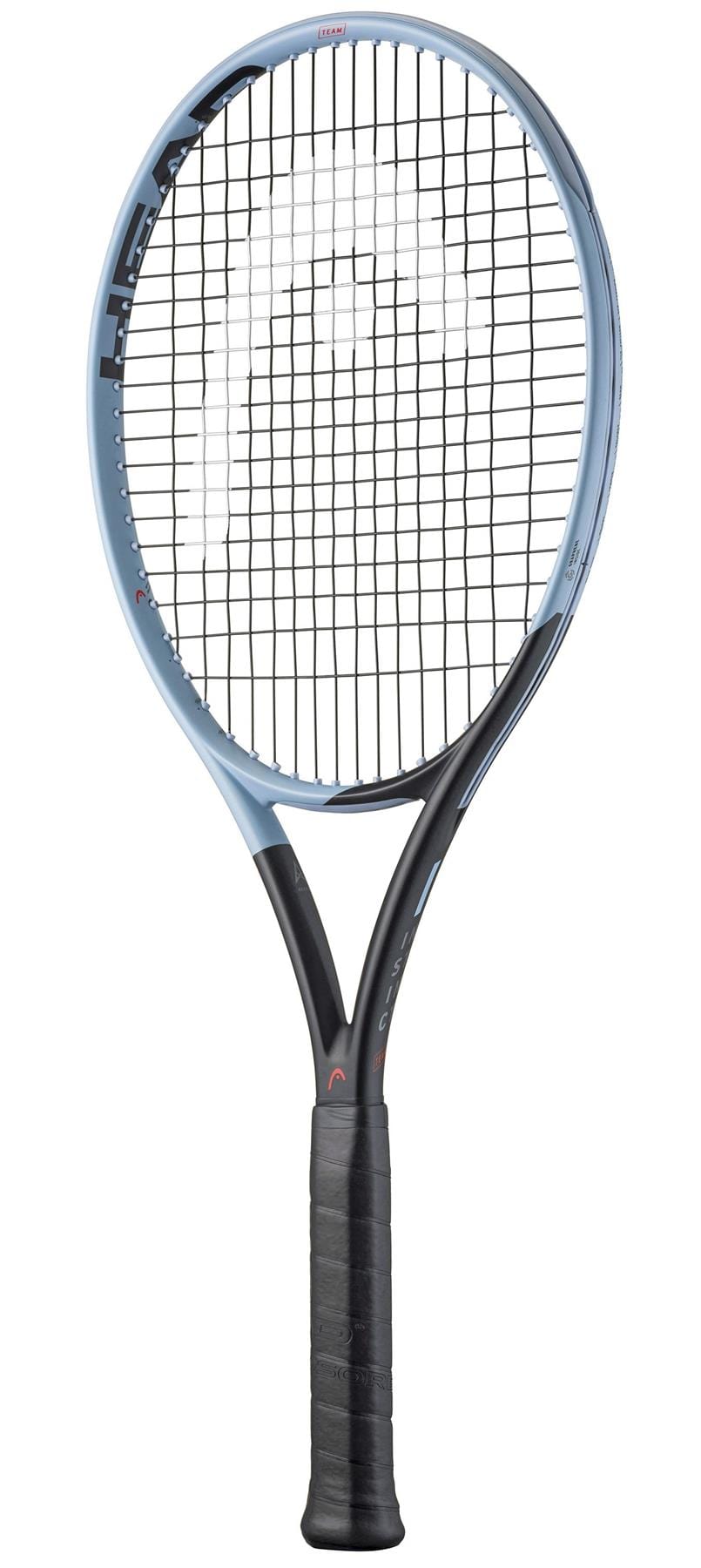 The HEAD Instinct Team 2025 Tennis Racket in blue and black features Auxetic technology, tightly woven strings, and a black grip. Its sleek aerodynamic design ensures effortless high performance on the court.