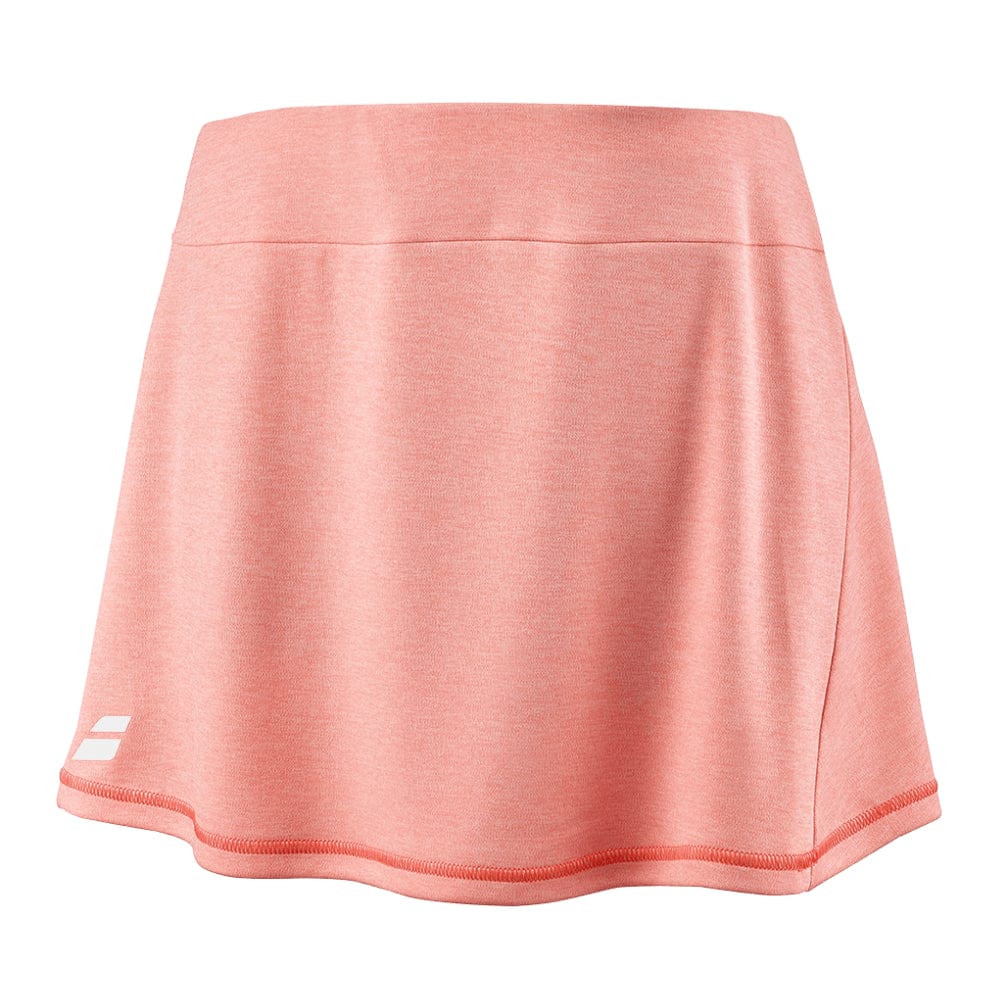 The Babolat Play Women's Tennis Skirt in Fluo Strike boasts a smooth waistband and a subtle logo on the bottom left. Made with FIBERDRY fabric for lightweight flexibility, it incorporates 360 MOTION design to enhance comfort and mobility on the court.