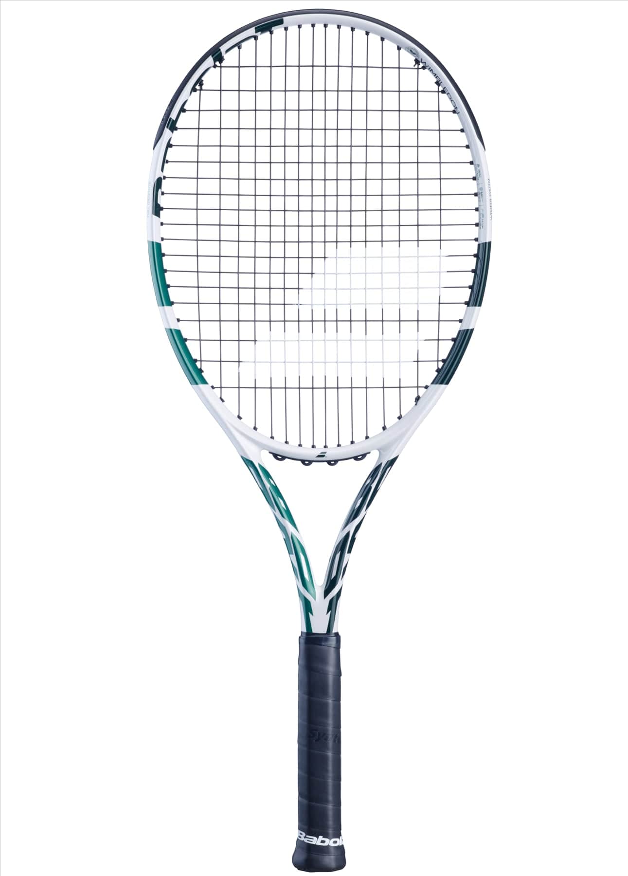 The Babolat Boost Drive Wimbledon Tennis Racket from Babolat features a black handle and white frame enhanced with vibrant green accents. Its tightly woven strings and contemporary design make it ideal for the Wimbledon Boost. The glossy finish shines under the lights, ensuring you stand out on the court.