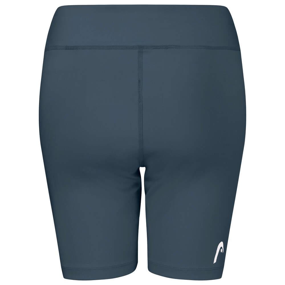 Back view of navy HEAD Vision Women's Short Tights featuring a high waistband and a small logo on the lower left side. Crafted with Moisture Transfer Microfiber, these tights are designed for peak performance activity.