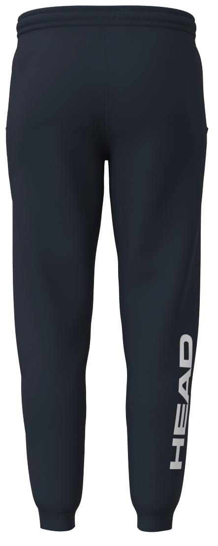 The navy HEAD Club Original men's tennis pants display the white "HEAD" logo vertically on the back of the right leg. Made from soft French terry fabric, they provide comfort and style, making them perfect for tennis practice or casual wear.