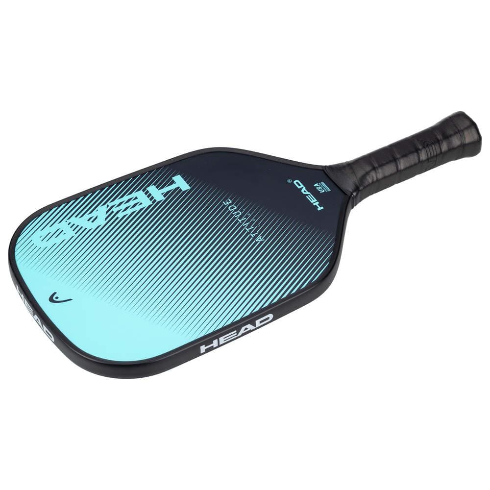 The HEAD Attitude Core Pickleball Paddle in black and blue features a textured composite surface and a black grip, shown on a white background.