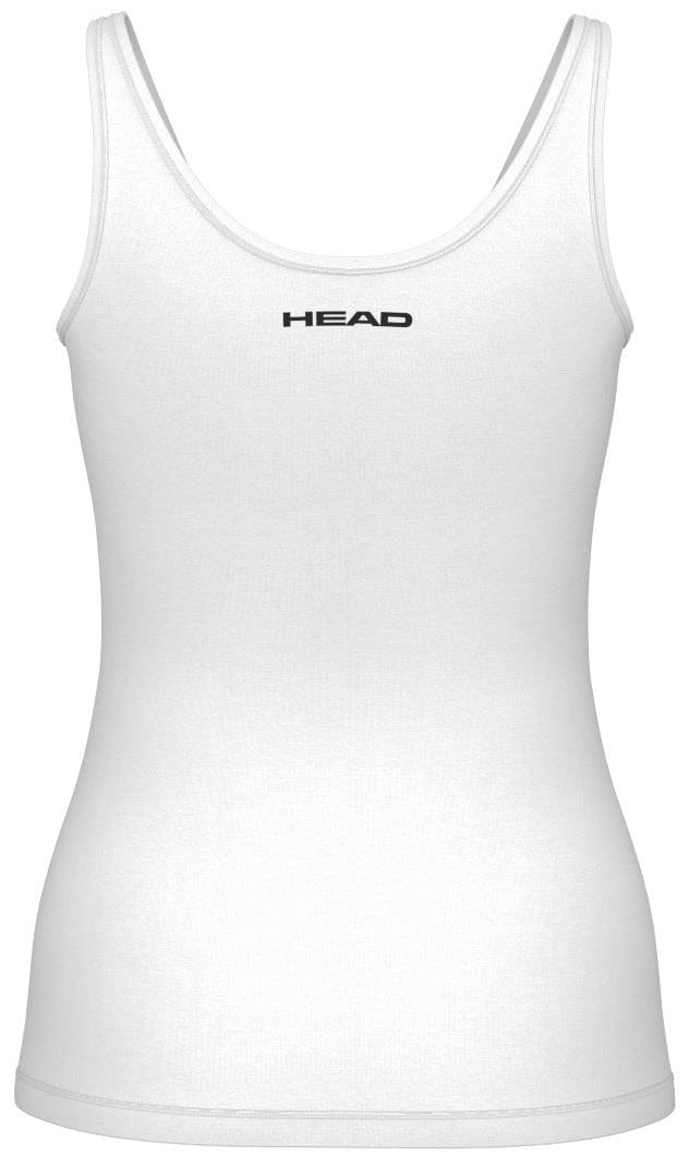 The HEAD Spirit II Women's Tennis Tank Top in white features bold "HEAD" lettering on the chest. It's designed with cooling technology and Moisture Transfer Microfiber, offering ultimate comfort and stylish performance both on and off the court.