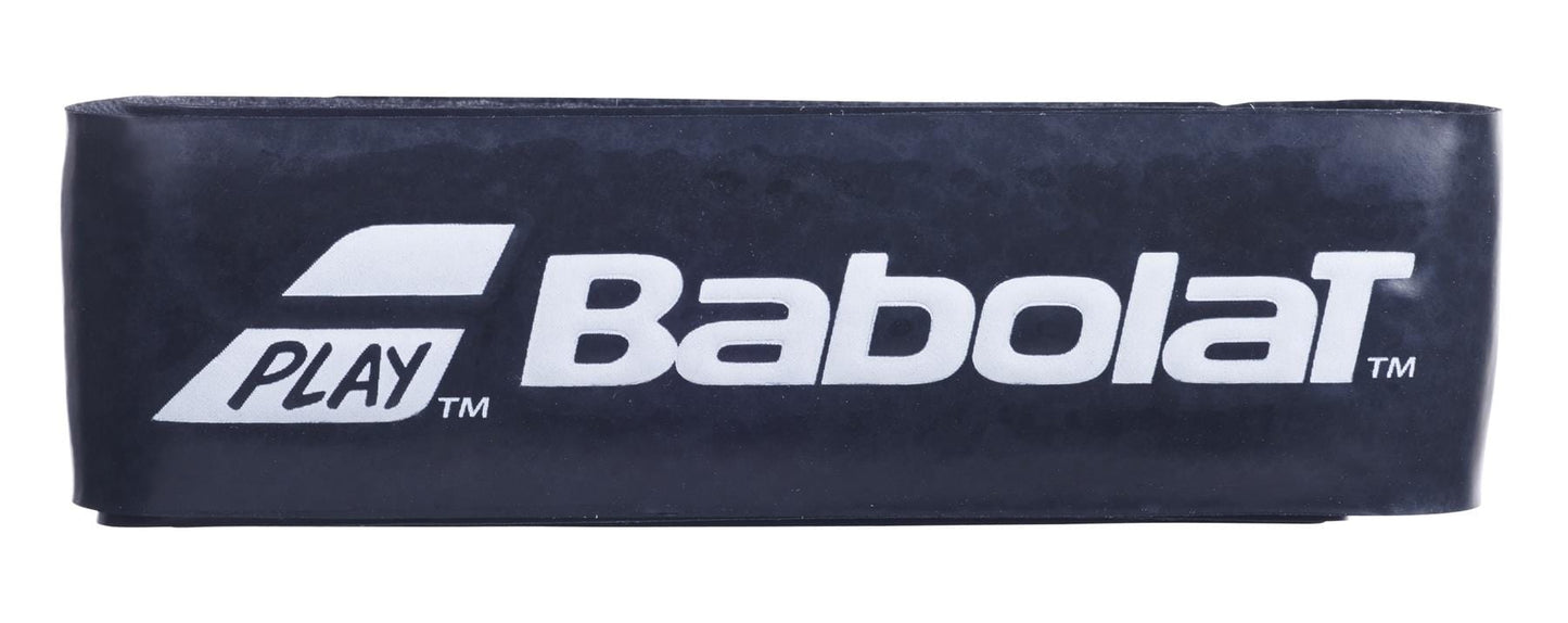 The Babolat Syntec Team X1 Replacement Tennis Grip in black, featuring the Babolat logo in white with "PLAY" and a stylized design, provides maximized feel and enhanced racket control.