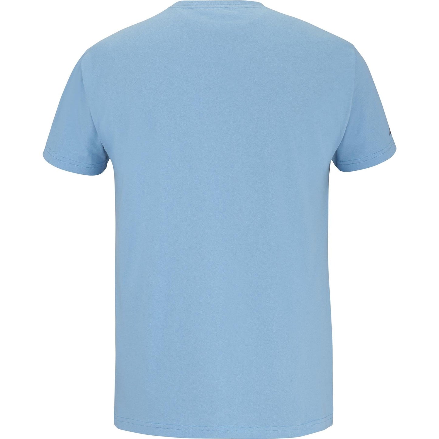 Back view of the Babolat Drive Unisex Cotton T-Shirt in blue, featuring a plain design with short sleeves. Ideal for fans of the simple Pure Drive style, it has no visible patterns or logos.