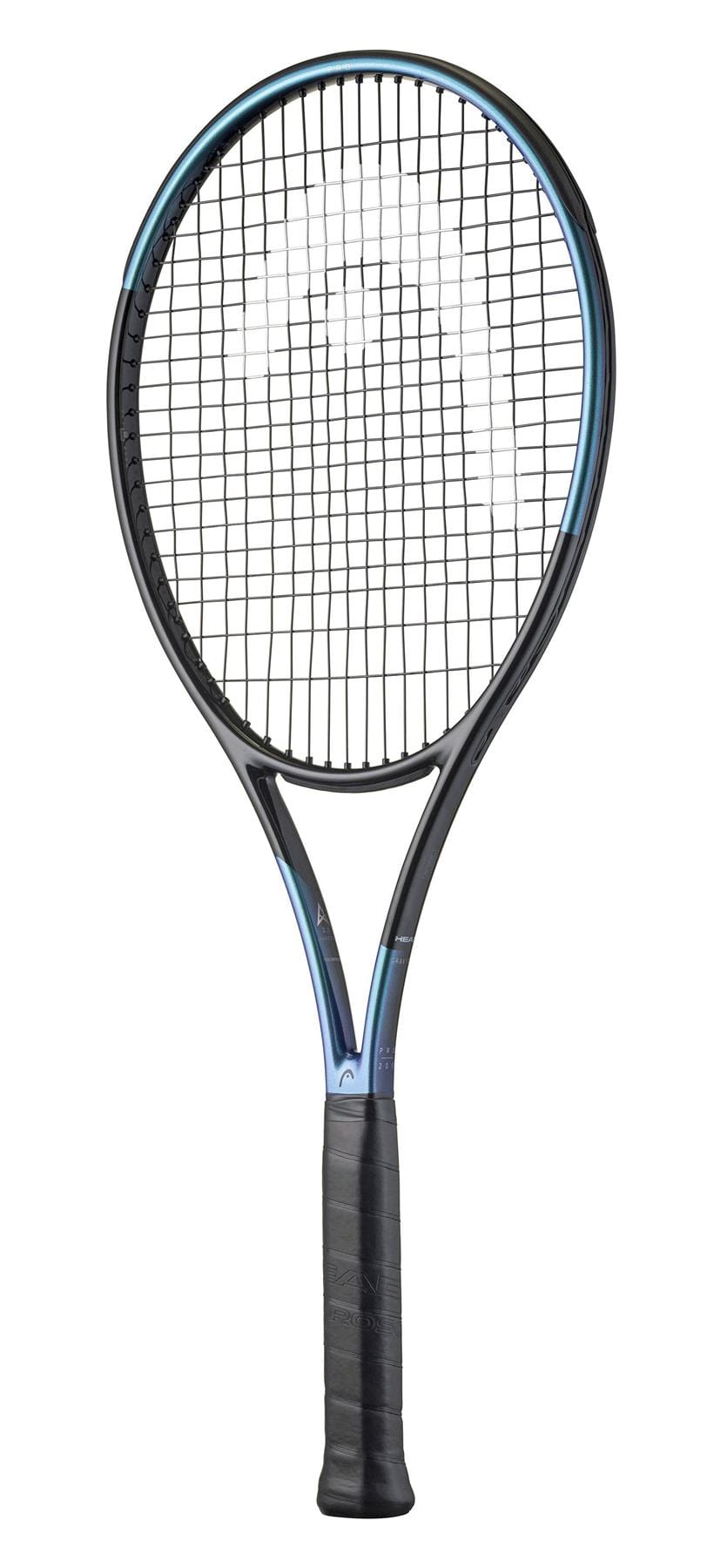 The HEAD Gravity Pro 2025 Tennis Racket - Black boasts a sleek frame with a modern head shape and tapered handle. Its large sweet spot and Auxetic 2.0 technology enhance precision and power, ideal for performance-oriented players.
