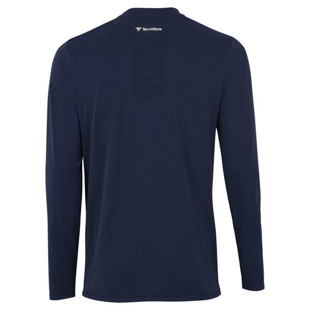 Marine long-sleeve athletic shirt from Tecnifibre Mens Tennis Seamless Baselayer, seen from the back, featuring a sleek and simple design ideal for cold weather sportswear with moisture-wicking properties.