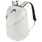 The sleek HEAD Pro X 28L Tennis Backpack - YUBK, in a sophisticated white with black highlights and a gentle geometric design, offers a spacious main compartment, a ventilated section for shoes, two zippered side pockets, and comfortable padded shoulder straps. The brand's logo is prominently displayed on the upper front.