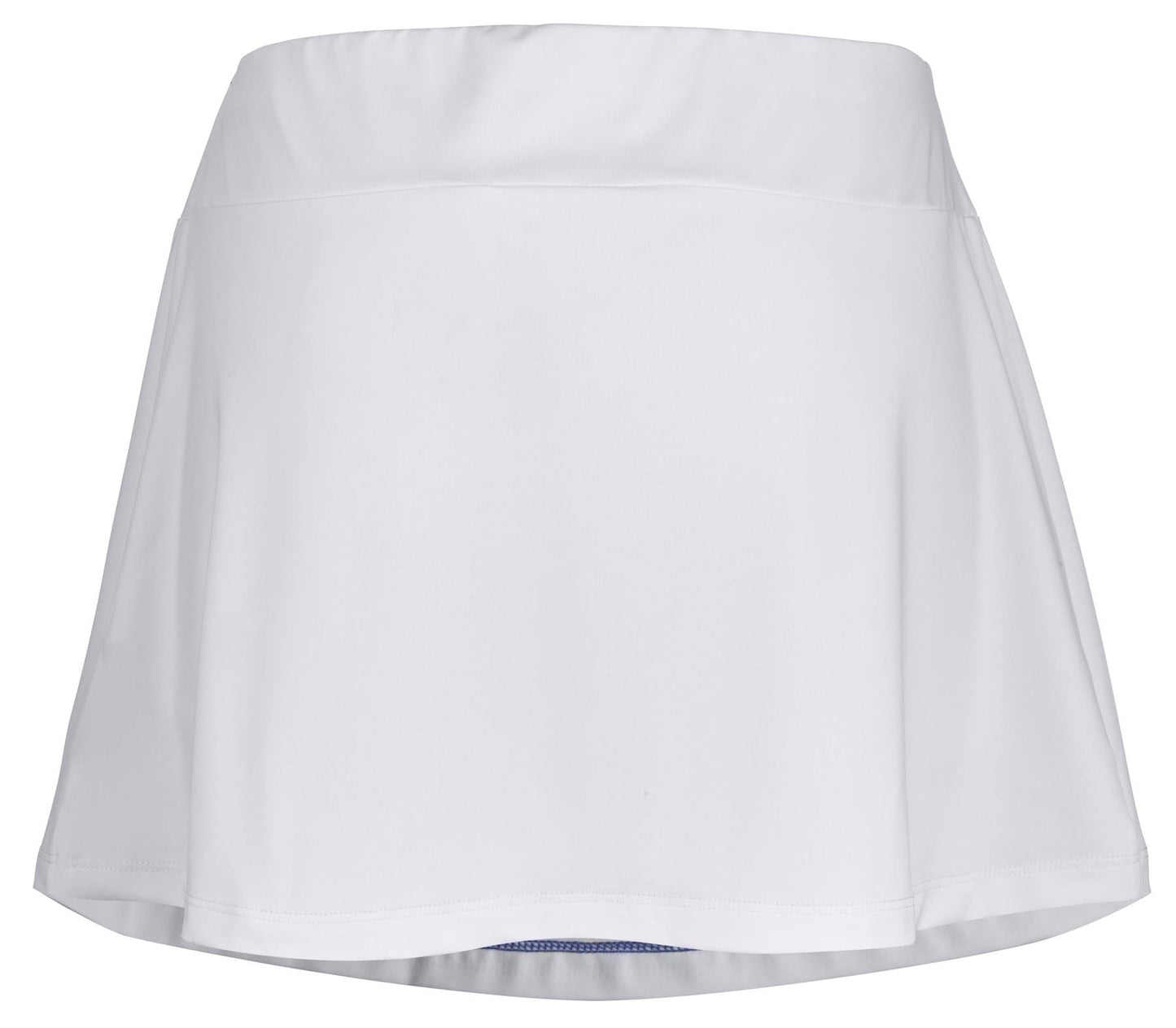Set against a plain backdrop, the Babolat Play Women's Tennis Skirt in White highlights a smooth texture with a slight flare at the bottom. Designed with 360 Motion technology and Fiber Dry fabric from Babolat, it ensures both flexibility and comfort during tennis matches.