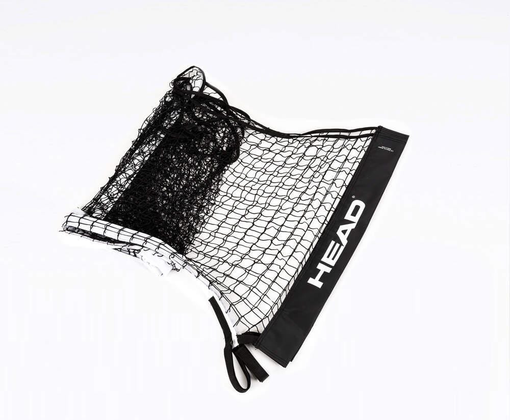 The HEAD 10 and Under Replacement Tennis Net - 6.1m, featuring a black and white zigzag pattern and edges, is seen partially folded on a white surface. This durable net, ideal for young players, ensures quality for 10 and Under Tennis games.