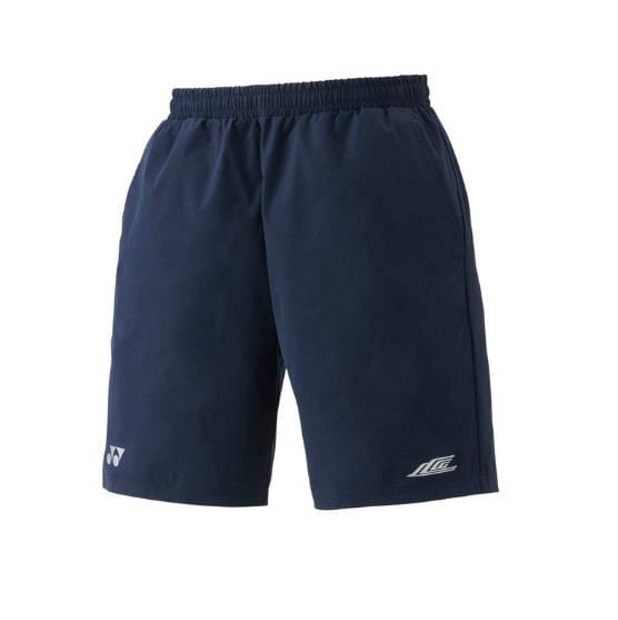 The Yonex 15190EX Lee Chong Wei LCW Shorts in navy blue offer a lightweight and comfortable fabric with UV Reduction. These shorts feature two small logos on each leg's hem and an elastic waistband, incorporating high-performance technologies for optimal athletic wear.