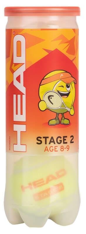 HEAD 3B Stage 2 Tennis Balls - Orange by HEAD, ideal for ages 8-9, feature an orange and yellow label with a cartoon tennis ball holding a racquet—perfect for kids' orange court play.