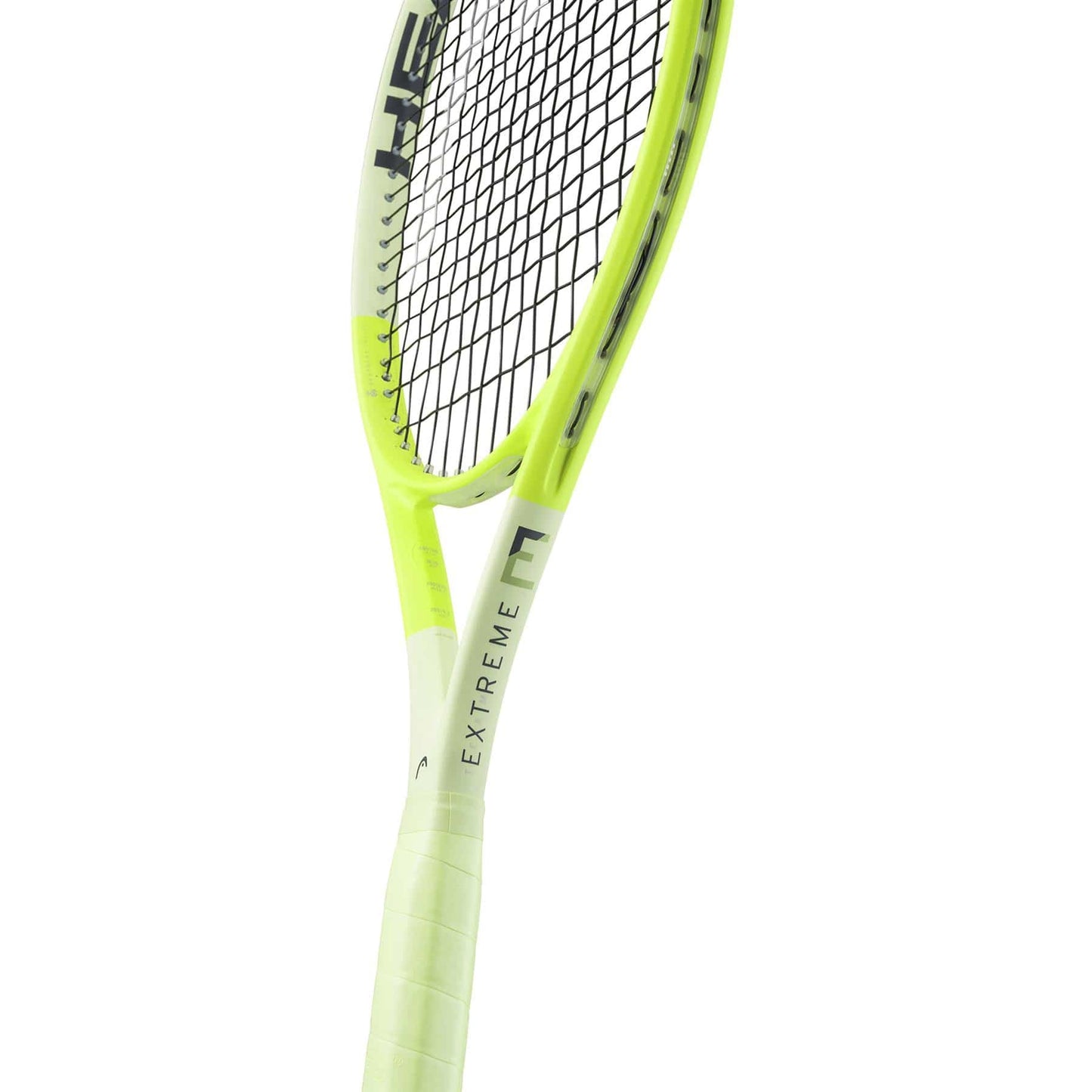 The HEAD Extreme Team 2024 Tennis Racket - Green features a vibrant neon yellow design with contrasting black strings and the word "EXTREME" prominently displayed on the frame. Equipped with Auxetic 2.0 technology and spin grommets, this racket delivers outstanding power and precision. The handle is wrapped in coordinating neon yellow for a sleek look.