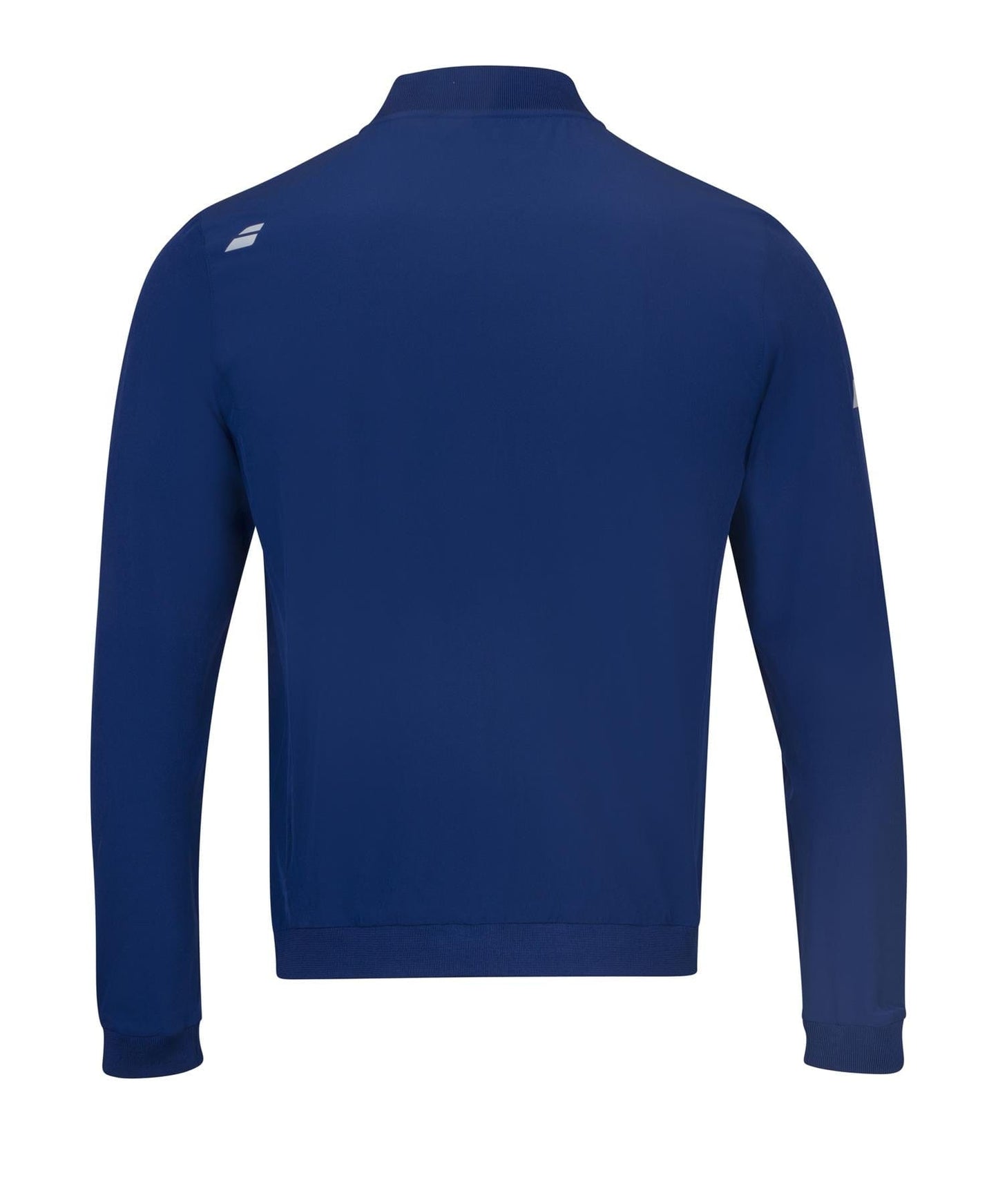Here's a rewritten version of the sentence using the provided product data:
The back view of the Babolat Play Men's Tennis Jacket in estate blue showcases a clean design with long sleeves. It features a discreet white logo on the upper back and ends at the waist, making it ideal for chilly winter evenings. Made from four-way stretch fabric, this jacket offers superior comfort and mobility.