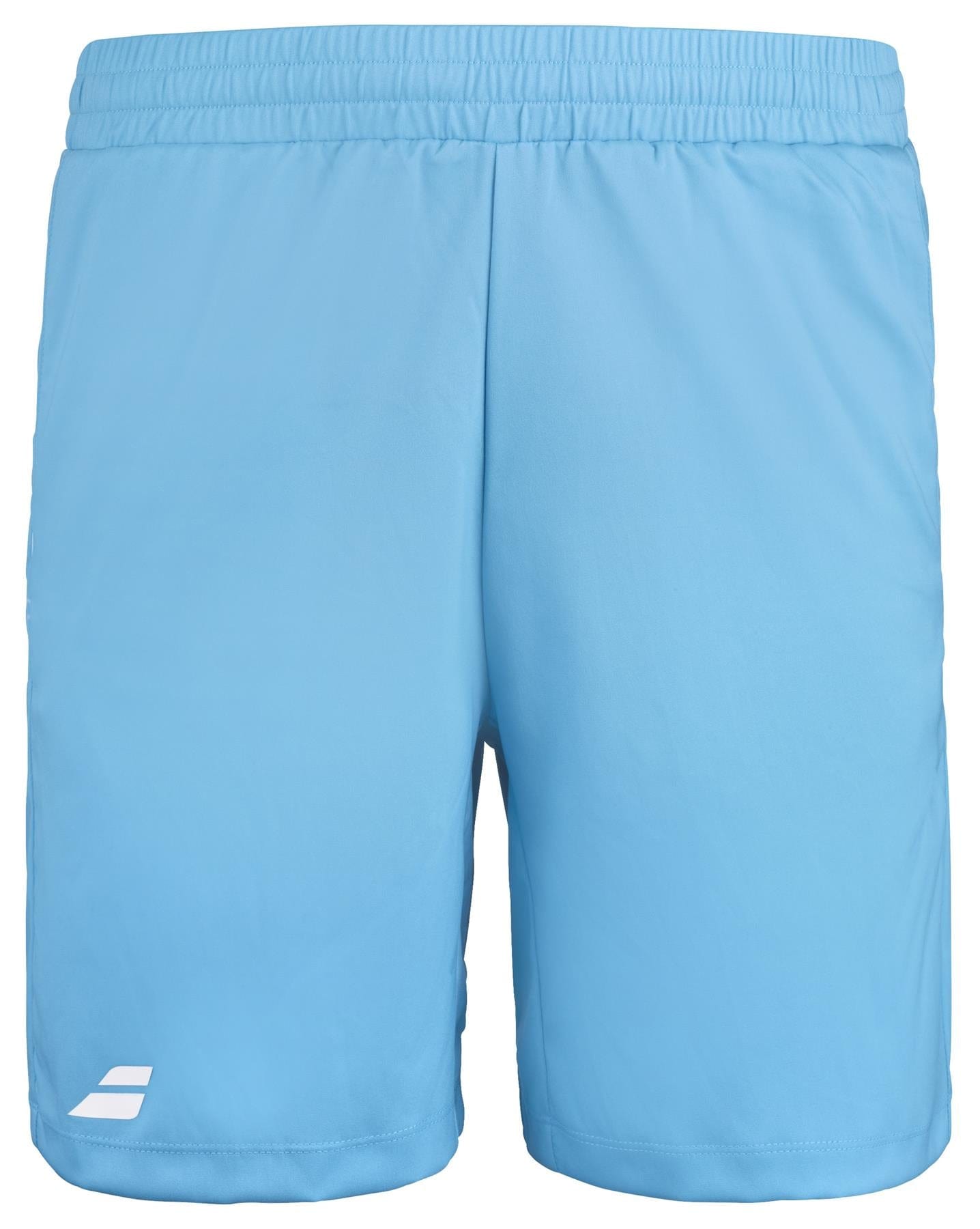The Babolat Play Men’s Tennis Shorts in cyan blue are crafted from recycled polyester fabric and come with an elastic waistband and a discreet white logo on the lower left side. They are designed for effortless movement, featuring 360 Motion technology.