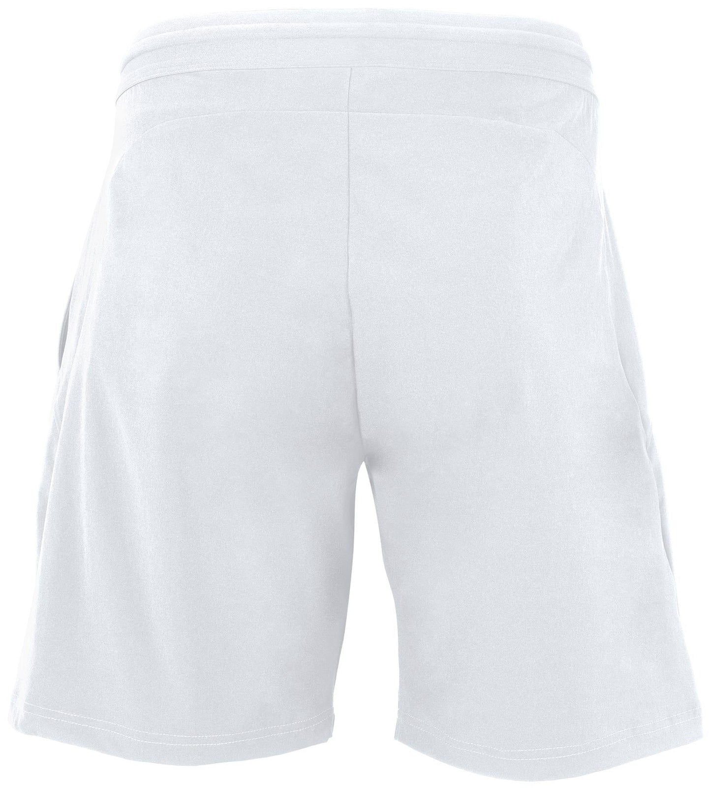 The Tecnifibre Men's Stretch Tennis Shorts in white feature a back view showcasing their elastic waistband. The fabric looks soft and comfortable, perfect for casual wear or sports activities, making them an ideal choice for your next tennis game.
