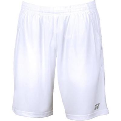 The Yonex YS2000EX White Men's Shorts are made from sweat-wicking polyester and feature an elastic waistband along with a subtle logo on the lower left side.