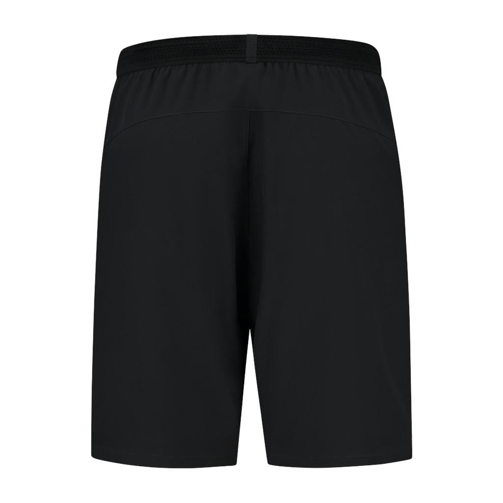 K-Swiss Hypercourt Men's Tennis Shorts in black are showcased from the back, highlighting their elastic waistband and streamlined, minimalist design. These shorts are ideal for high-energy sports like tennis, perfectly encapsulating the performance spirit of K-Swiss Hypercourt.