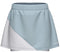 The HEAD Dynamic Womens Tennis Skort in light blue and white features a diagonal color block design, elastic waistband, 4-way stretch fabric for comfort, and a white "HEAD" logo on the bottom right corner.