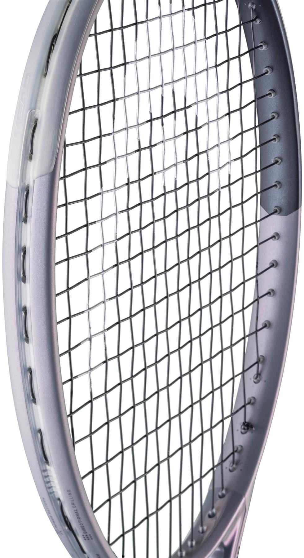 Close-up of the HEAD Squared Tennis Racket by HEAD, highlighting its strings and angled frame against a white background. Features innovative dual-tube technology for enhanced performance.