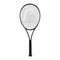 Presenting the HEAD Gravity Team 2023 Tennis Racket in black, a lightweight racket crafted by HEAD featuring advanced Auxetic technology. This elegantly designed tennis racket showcases a grid of strings and a textured handle against a white background.