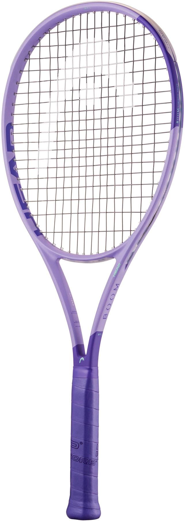 The HEAD Boom MP L Alternate 2026 Tennis Racket features a powerful touch, showcasing a purple frame with black grip and strings, and is displayed against a plain white background.