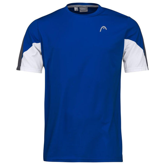 Discover the HEAD Club 22 Men's Tech Tennis T-Shirt in Royal Blue, showcasing a subtle logo on the chest. The short sleeves feature eye-catching white and dark gray accents on the shoulders, crafted with Moisture Transfer Microfiber to ensure you stay cool and comfortable during any activity.