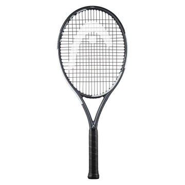 The HEAD IG Challenge Team L Tennis Racket - Stealth by HEAD boasts an oversized head size, a grid of strings, and a textured grip handle in black and white. Designed for precision, it is displayed against a plain white background.