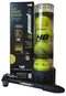 The Bullpadel Pascal Tennis Ball Pressuriser - 4 Ball Tube by Bullpadel features a pressuriser, a tube with four yellow balls, and Spanish packaging, all shown upright against a white background.