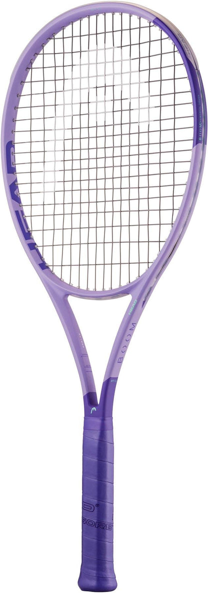 The HEAD Boom MP UL Alternate 2026 Tennis Racket by HEAD features a purple frame, black grip, and white strings. This lightweight racket is photographed against a white background.