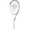 The Tecnifibre TF-40 315 18x20 Tennis Racket in white features a design with black strings and a centrally placed logo, providing maximum control. The white grip tape on the handle complements the sleek frame, elegantly printed with "Tecnifibre" on the side. Ideal for players who value spin and precision in every shot.