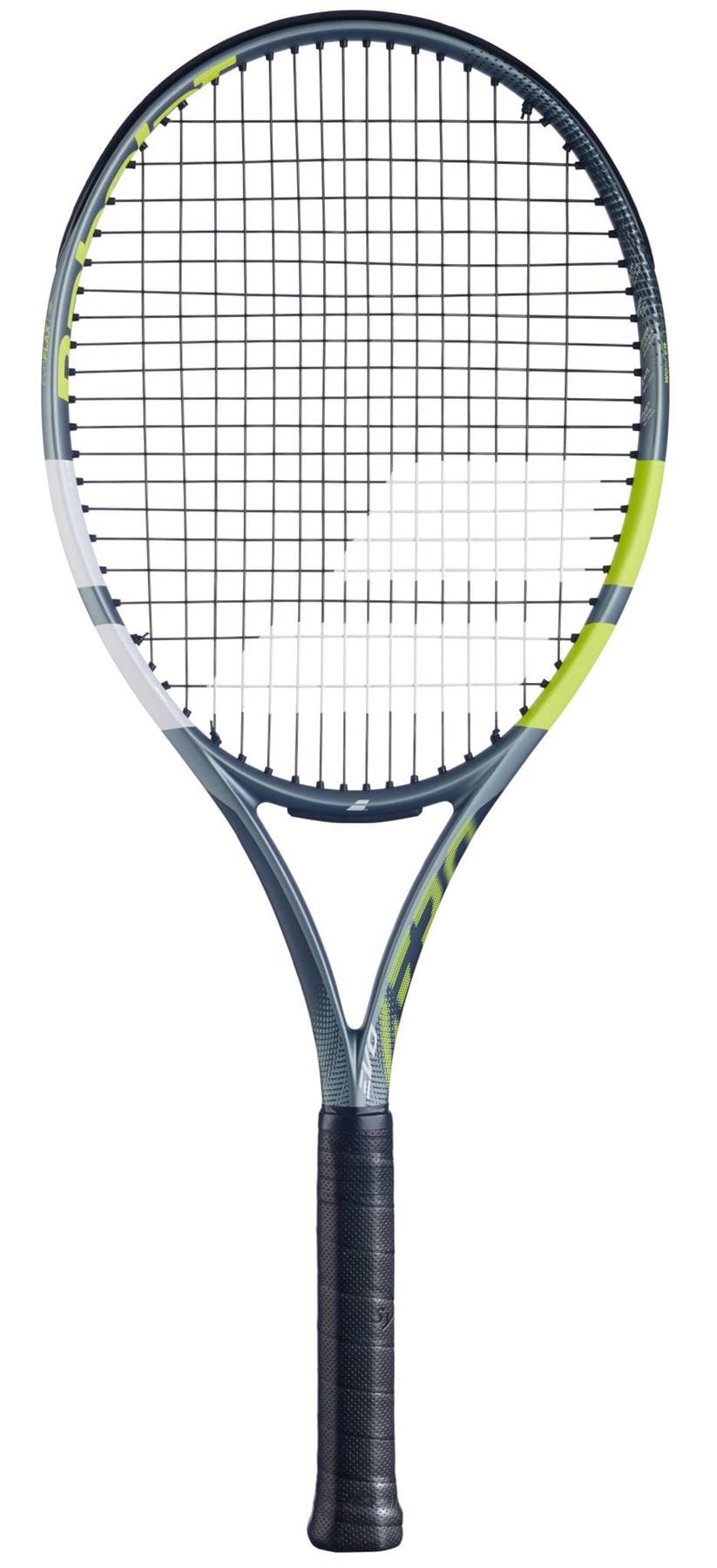 The Babolat Evo Aero 2026 Tennis Racket features a sleek black and neon yellow frame with black strings and grip, displayed upright on a white background—perfect for intermediate to advanced players.